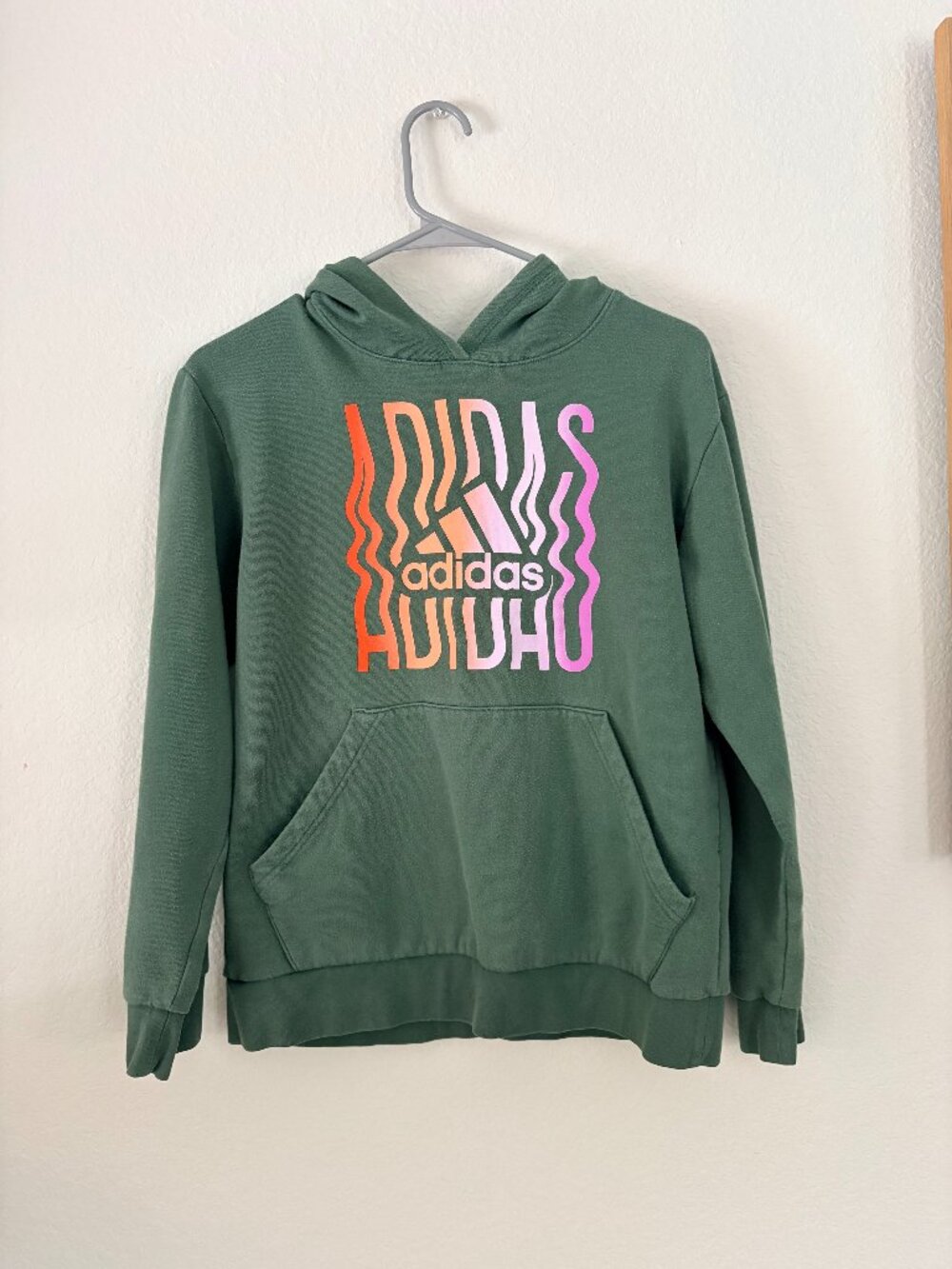 Adidas Boys Game-On Graphic Fleece Pullover Hoodie L 14/16 Green